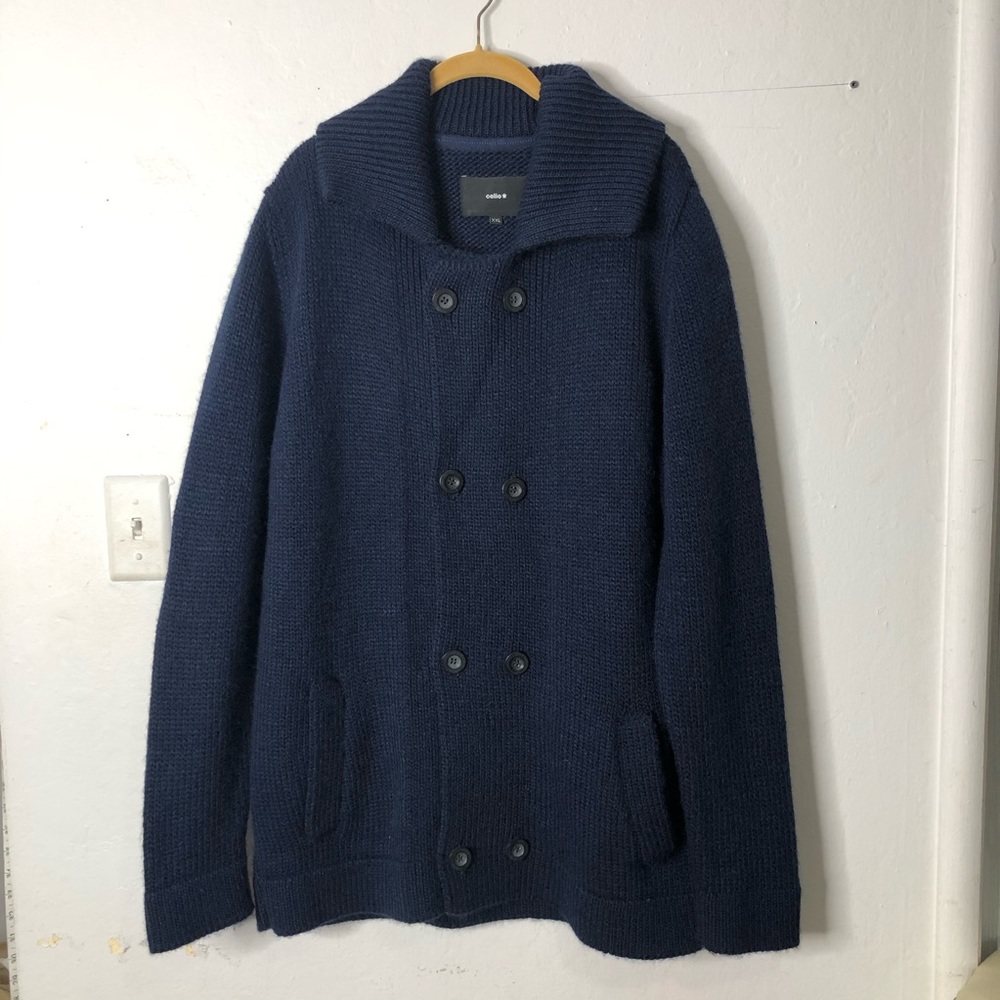 Celio Navy Blue Long Knit  Button Sweater/ Jacket